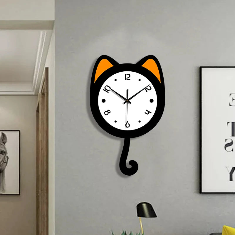 Horloge Murale Silencieuse Style Chat Moderne Balancier