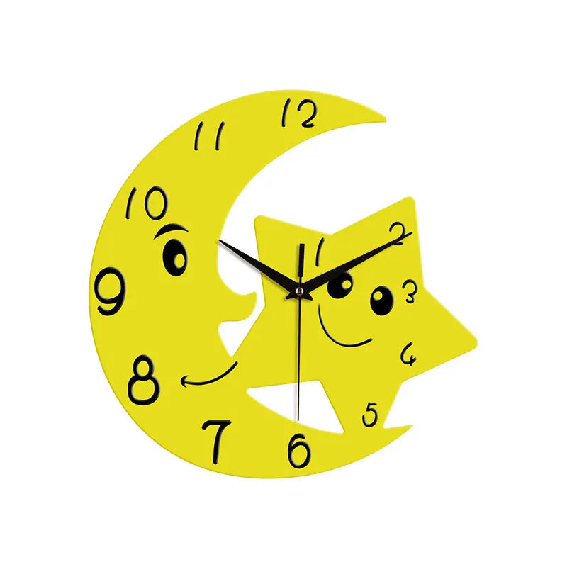 Horloge Murale OriginaleLune et Étoile en Métal Argenté