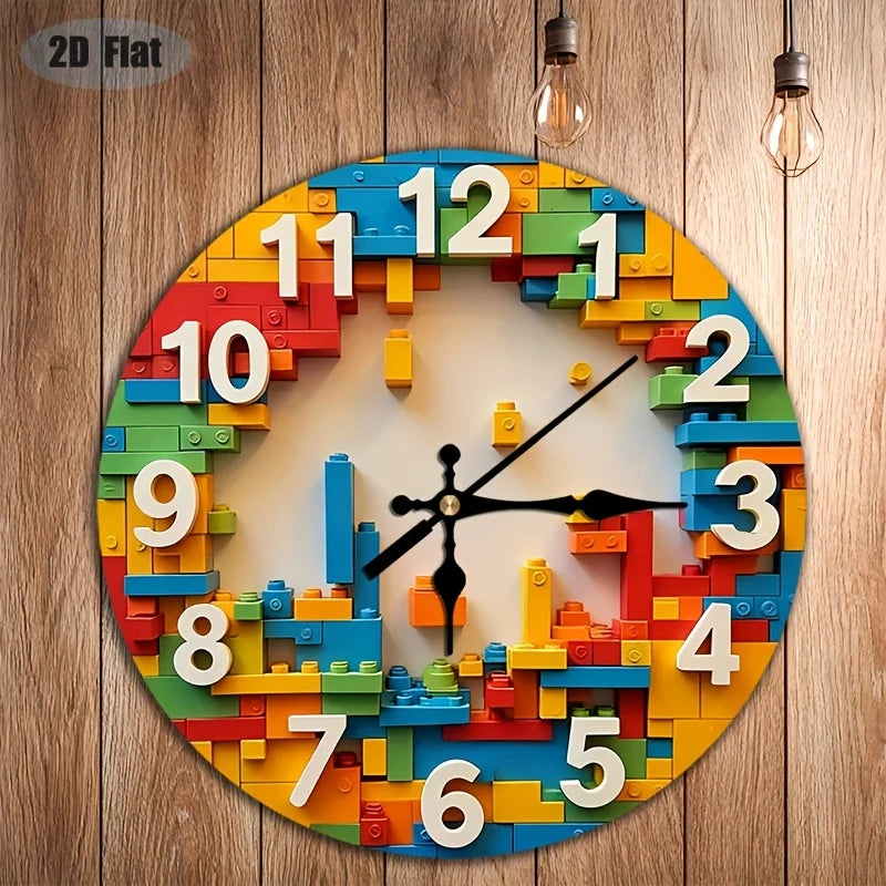 Horloge Murale SilencieuseForme Ronde Blocs de Couleur