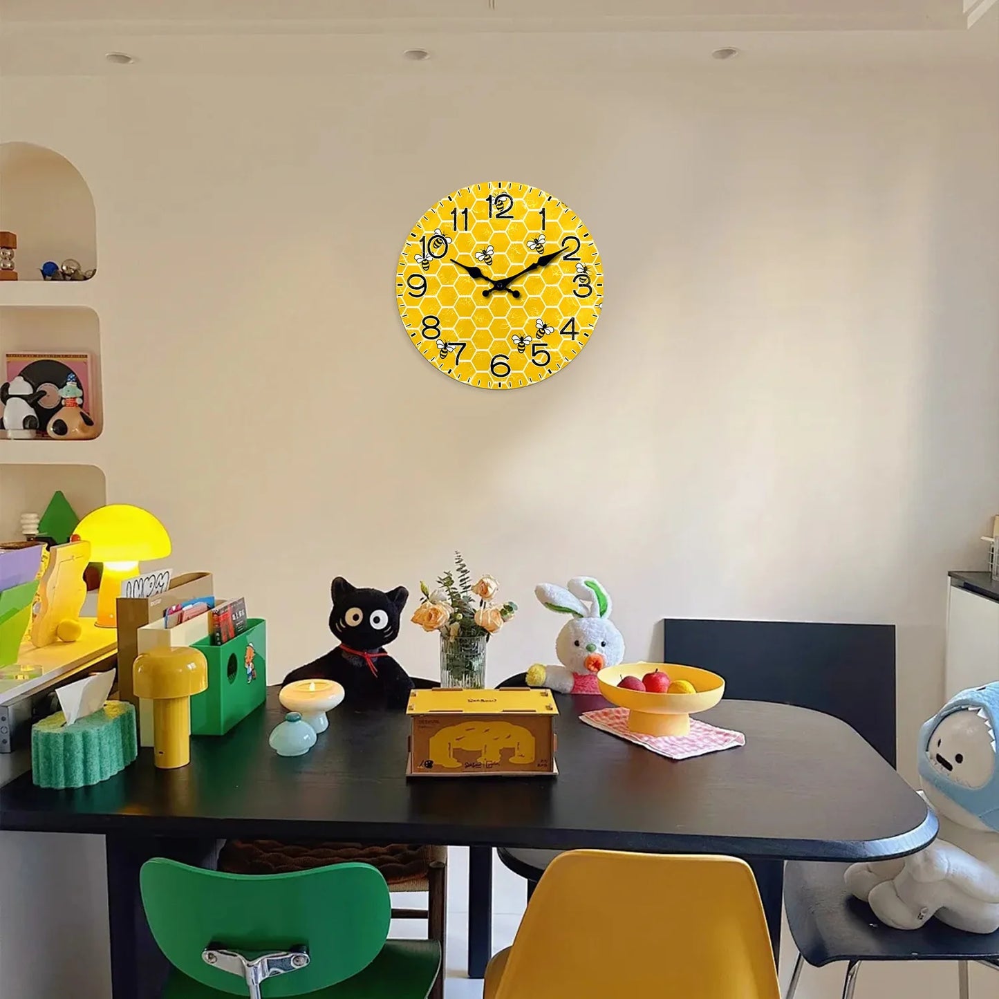 Horloge Murale Bois Nid d'Abeille et Abeilles