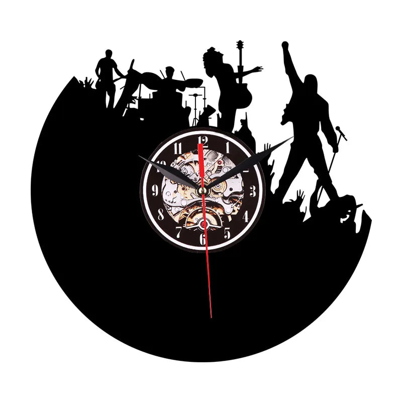 Horloge murale vinyles rock band - vue ensemble deco musicale retro