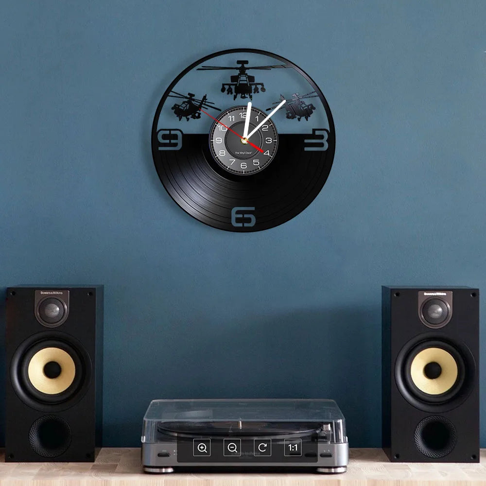 Horloge Murale LED Design Hélicoptère 3D Vinyle Noir