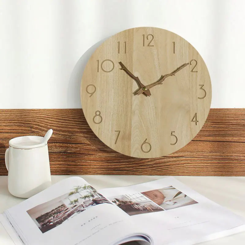 Horloge Murale Silencieuse Bois Chiffres Arabes Rondes