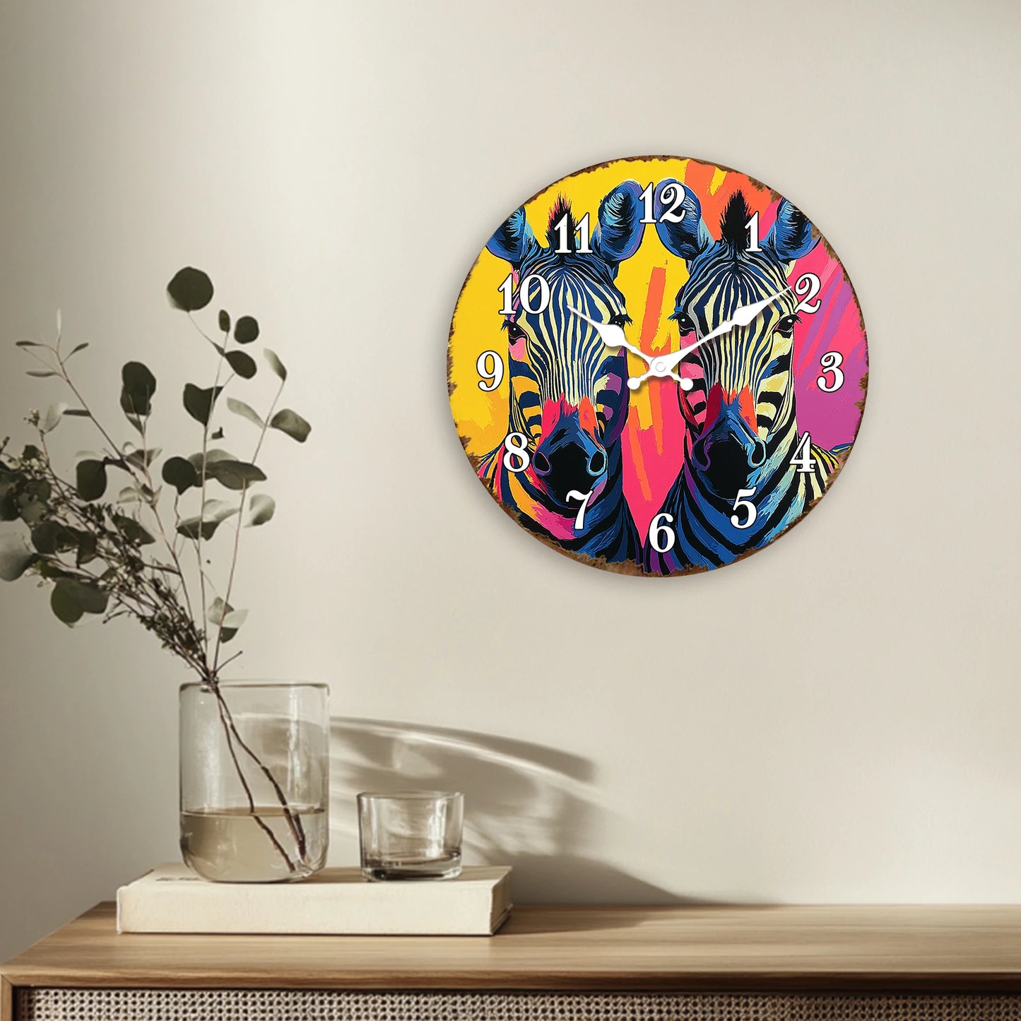 Horloge Murale Moderne Zèbres Pop Art Coloré