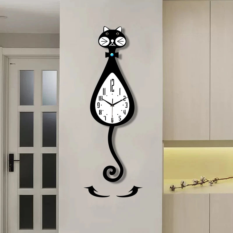 Horloge Chat Queue Animée Silencieuse Design Intéressant