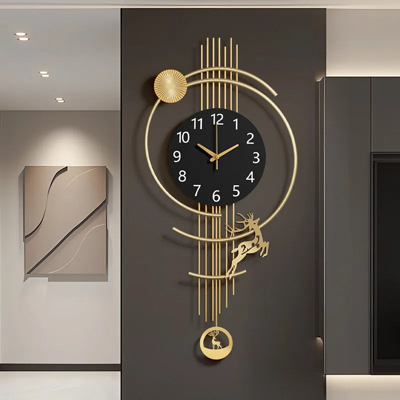Horloge Murale en Métal Renne Doré