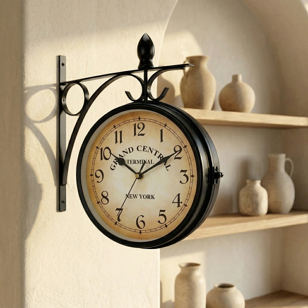 Horloge murale vintage double face - zoom detail mecanisme double face