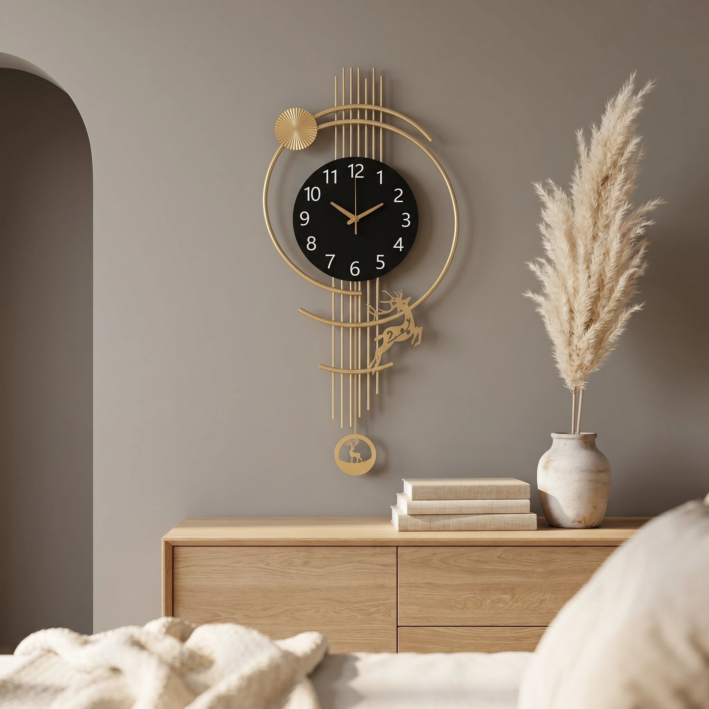 Horloge Murale en Métal Renne Doré