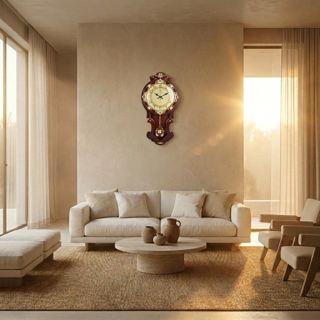 Horloge pendule bois antique détail du mécanisme
