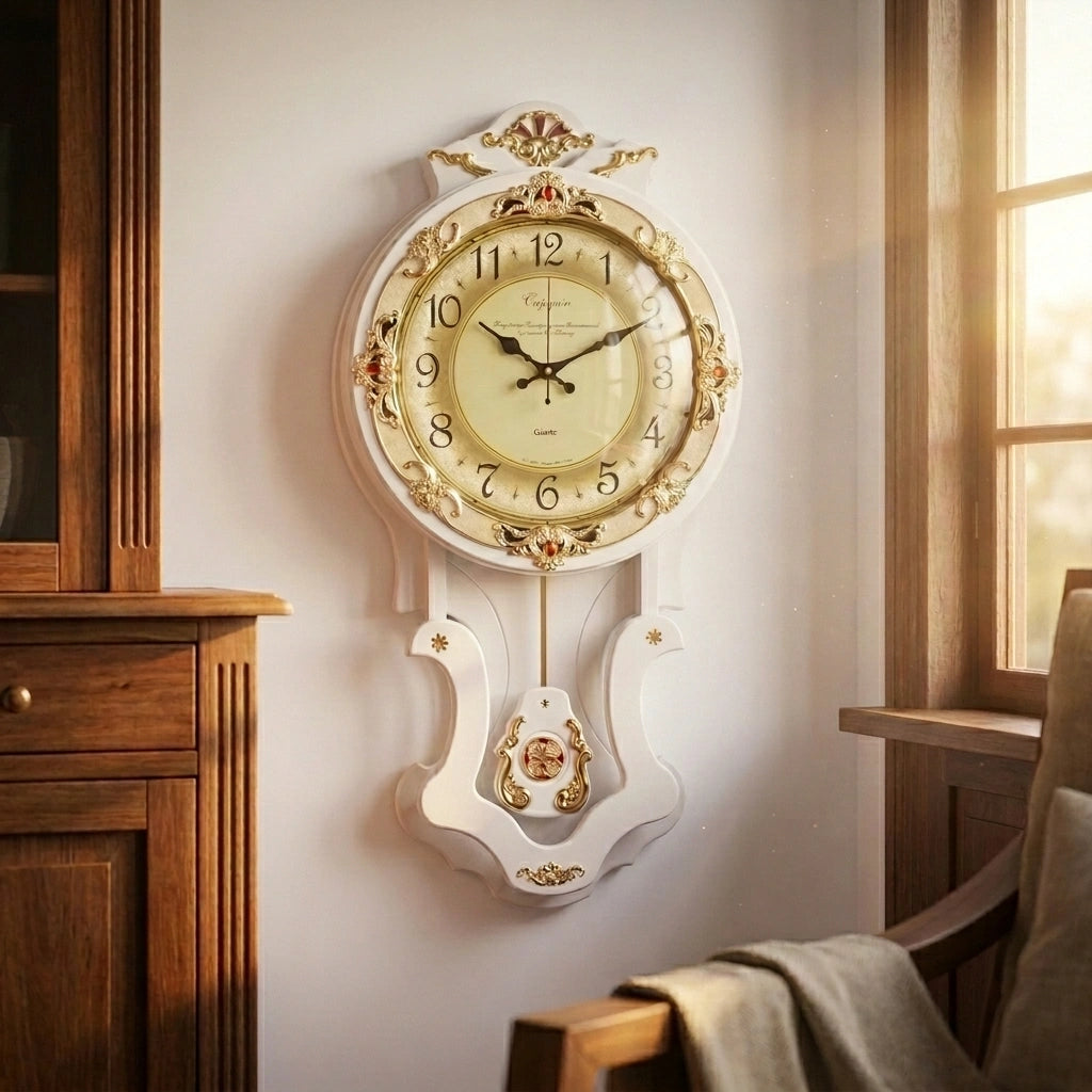 Horloge pendule bois antique vue de face