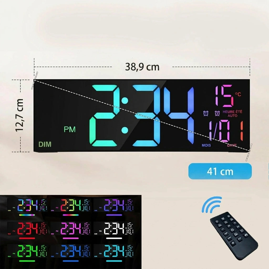 Horloge Murale Numérique  LED Grand Format avec Télécommande