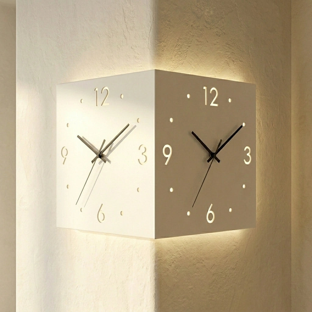 Horloge Murale Carrée Double Face Lumineuse