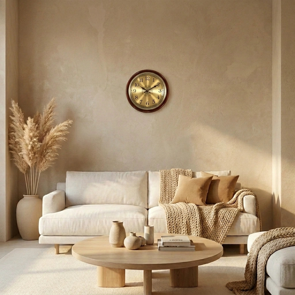 Horloge Murale Silencieuse  Métal Doré Style Nordique Vintage
