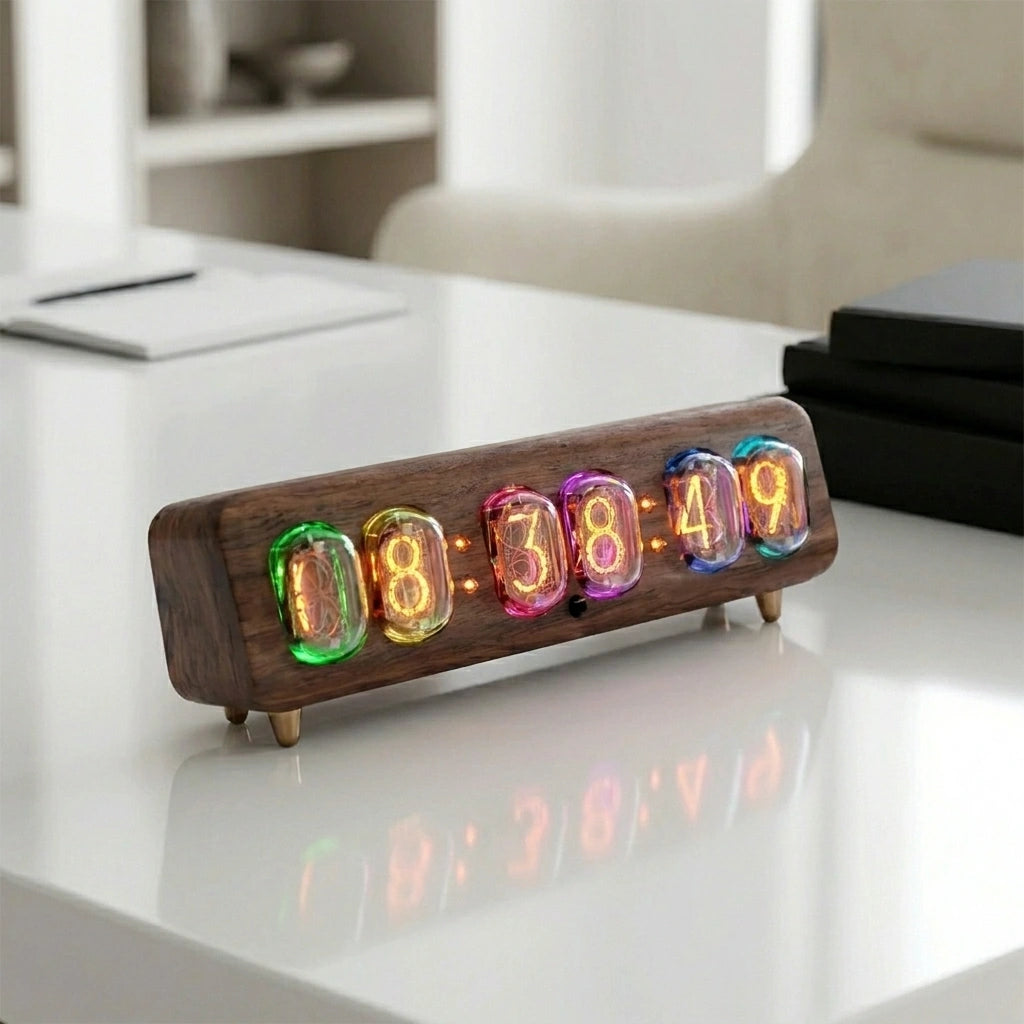 Horloge Nixie  Design Rétro à Tubes Ambre LED Moderne