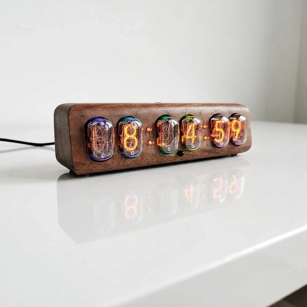 Horloge Nixie  Design Rétro à Tubes Ambre LED Moderne