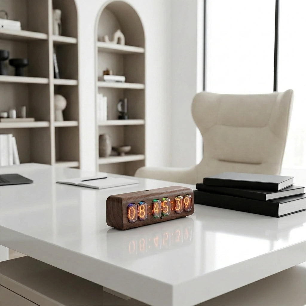 Horloge Nixie  Design Rétro à Tubes Ambre LED Moderne