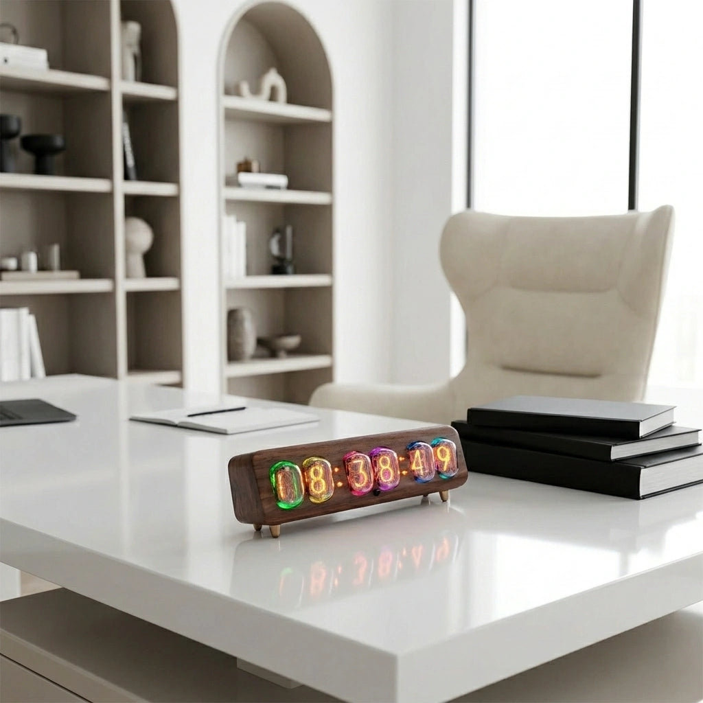 Horloge Nixie  Design Rétro à Tubes Ambre LED Moderne