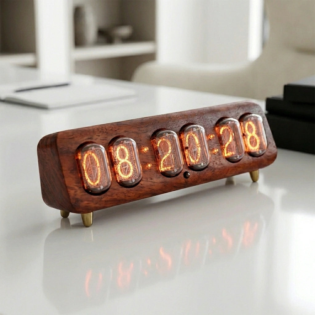 Horloge Nixie  Design Rétro à Tubes Ambre LED Moderne