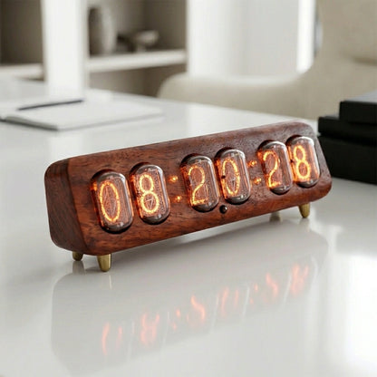Horloge Nixie  Design Rétro à Tubes Ambre LED Moderne