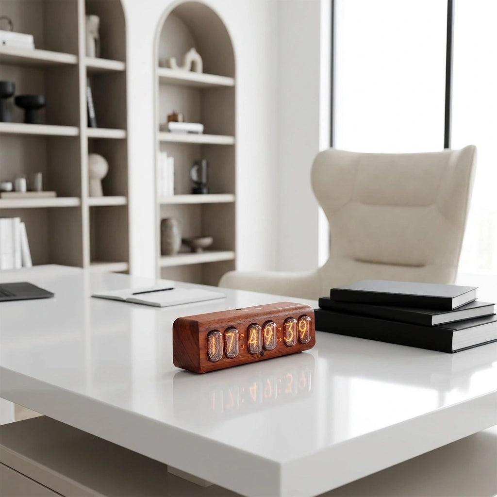 Horloge Nixie  Design Rétro à Tubes Ambre LED Moderne