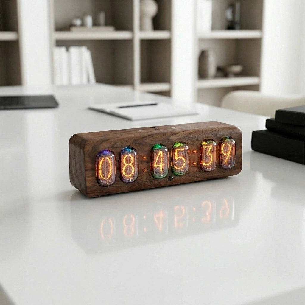 Horloge Nixie  Design Rétro à Tubes Ambre LED Moderne