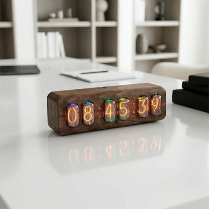 Horloge Nixie  Design Rétro à Tubes Ambre LED Moderne