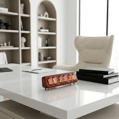 Horloge Nixie  Design Rétro à Tubes Ambre LED Moderne