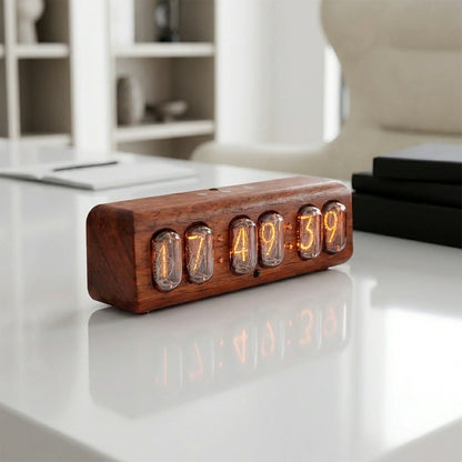 Horloge Nixie  Design Rétro à Tubes Ambre LED Moderne