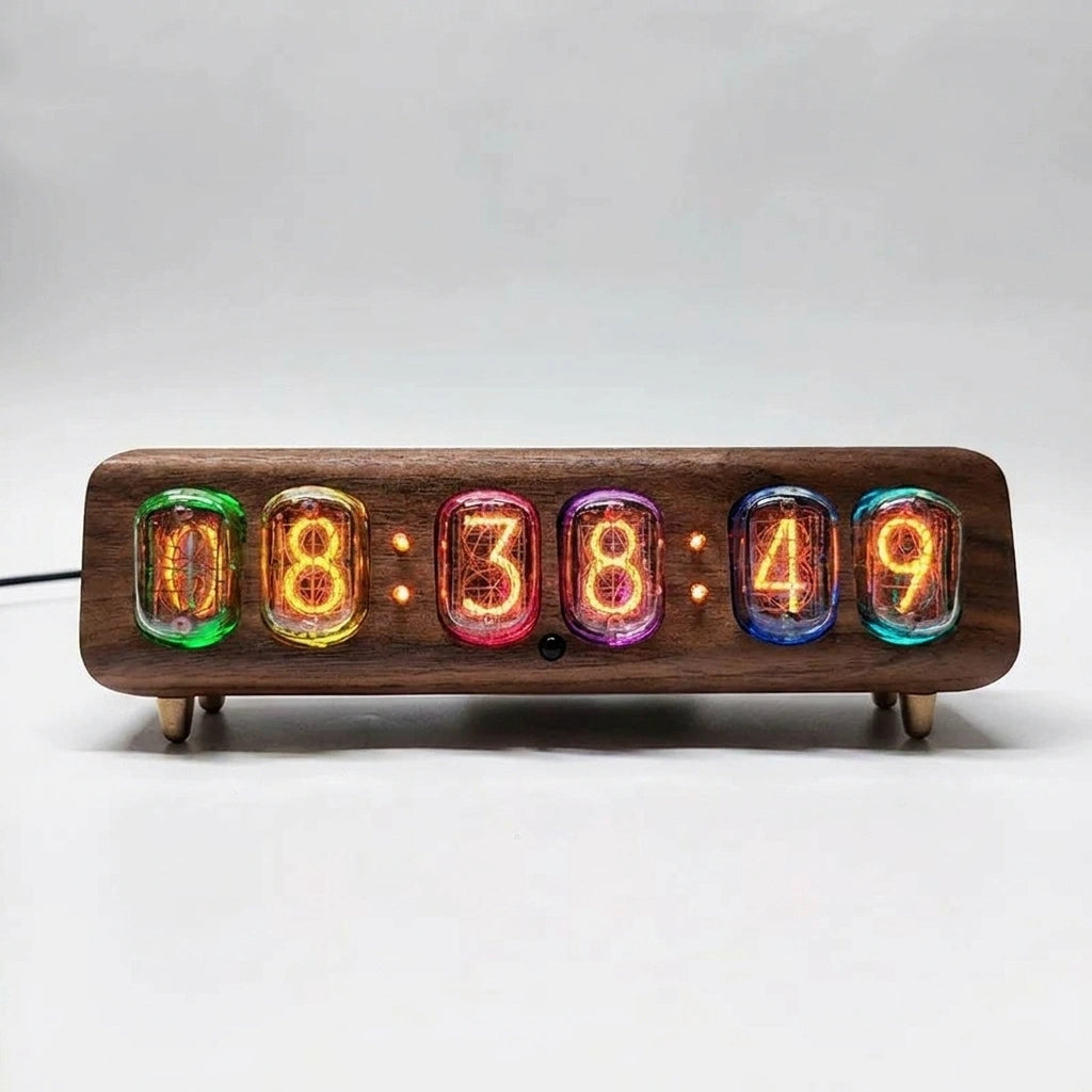 Horloge Nixie  Design Rétro à Tubes Ambre LED Moderne
