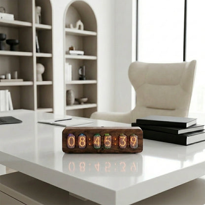 Horloge Nixie  Design Rétro à Tubes Ambre LED Moderne