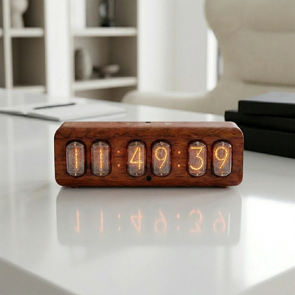 Horloge Nixie  Design Rétro à Tubes Ambre LED Moderne