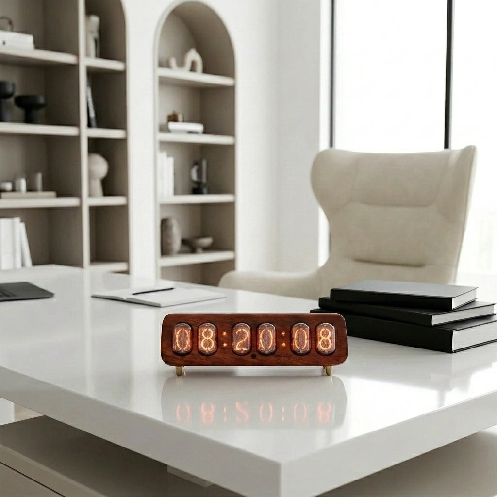 Horloge Nixie  Design Rétro à Tubes Ambre LED Moderne