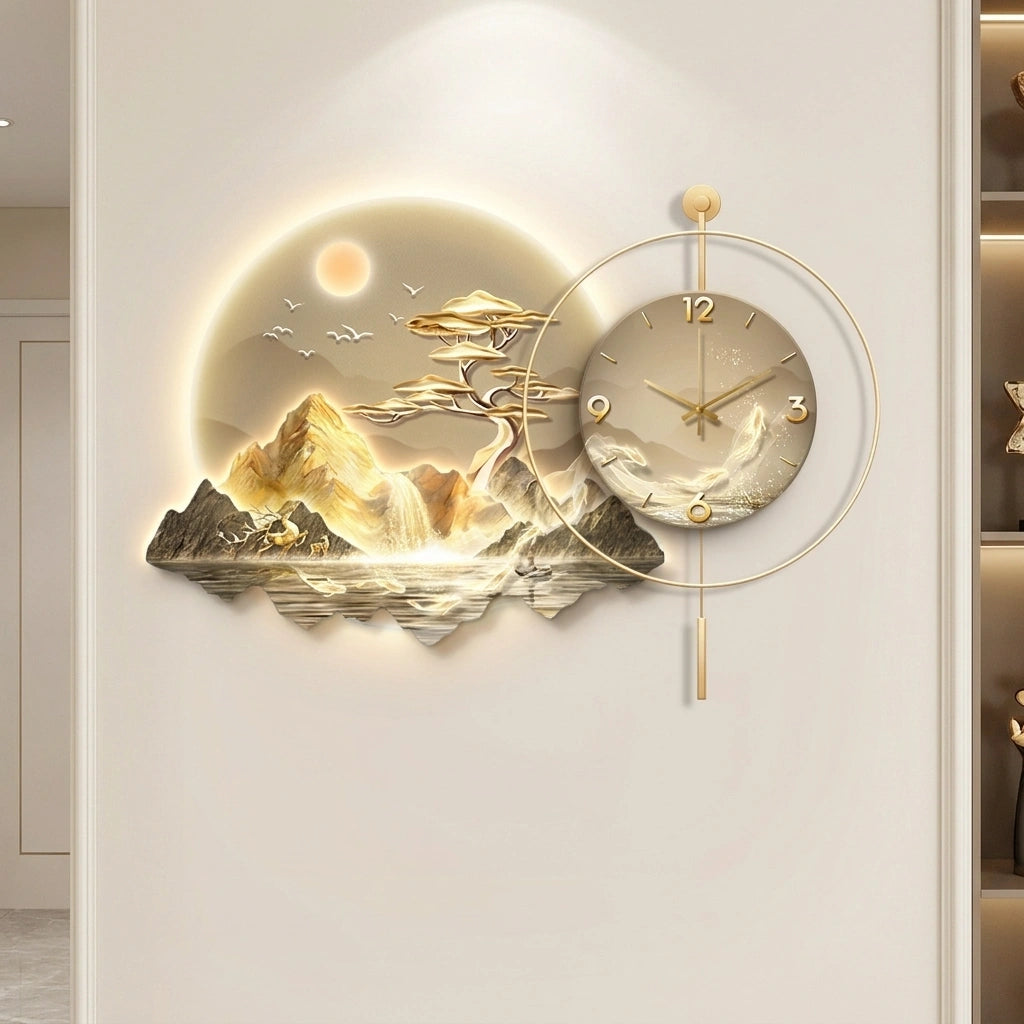 Horloge Pendule LED Paysage Nordique
