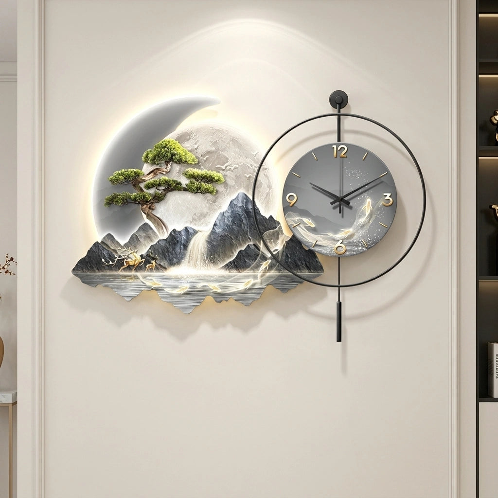 Horloge Pendule LED Paysage Nordique