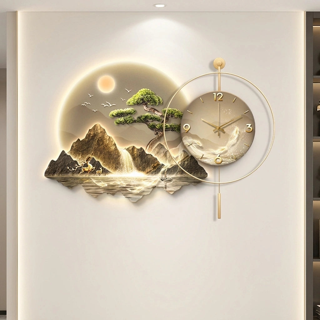 Horloge Pendule LED Paysage Nordique
