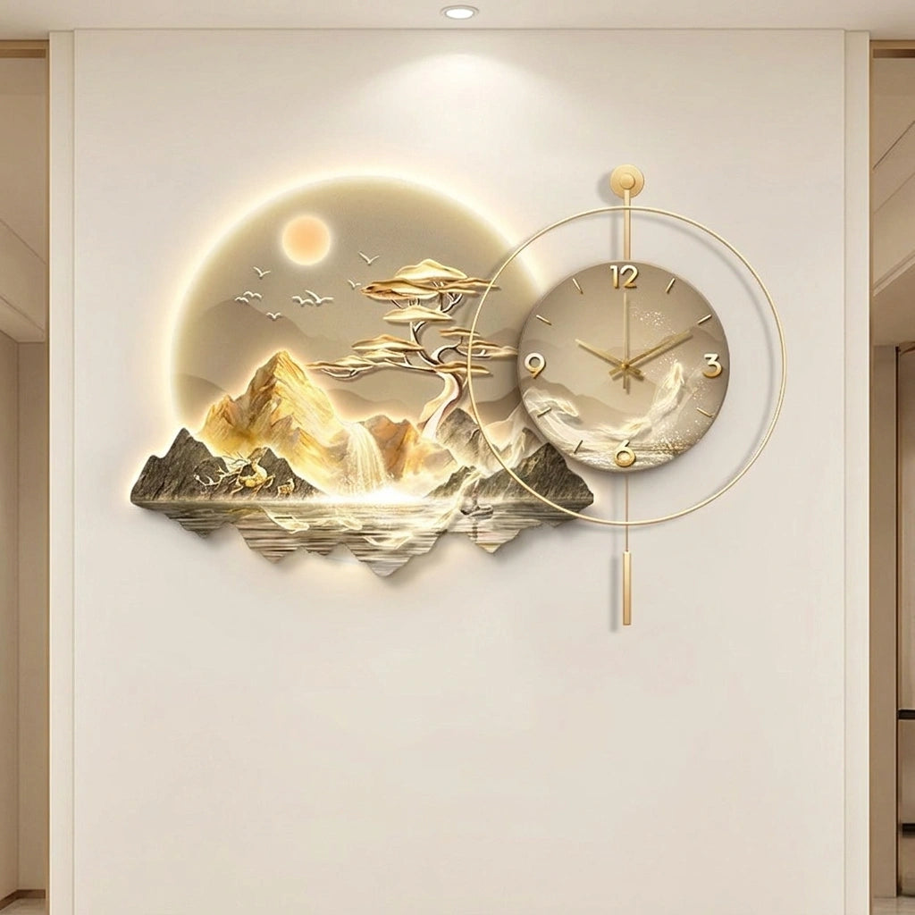 Horloge Pendule LED Paysage Nordique