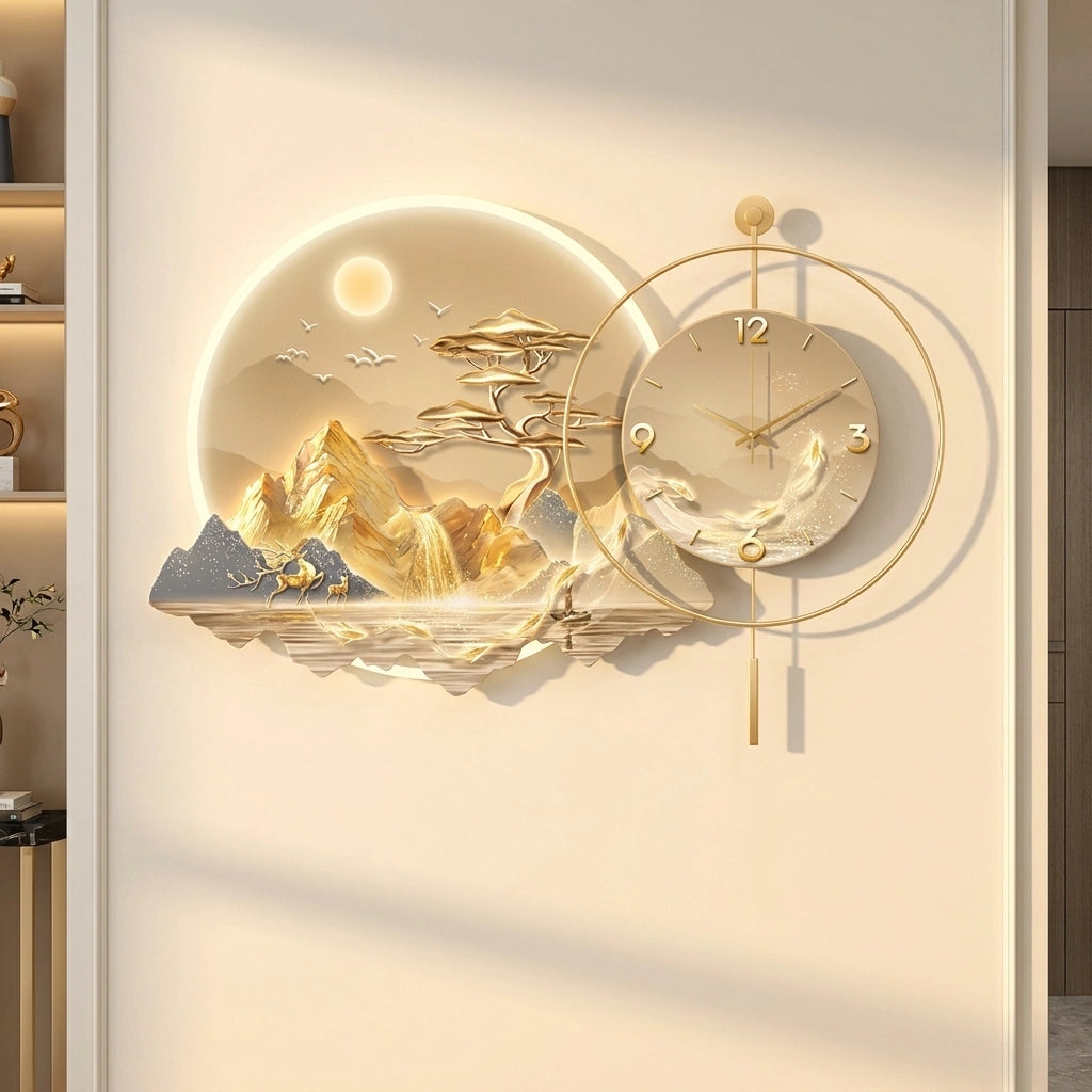 Horloge Pendule LED Paysage Nordique