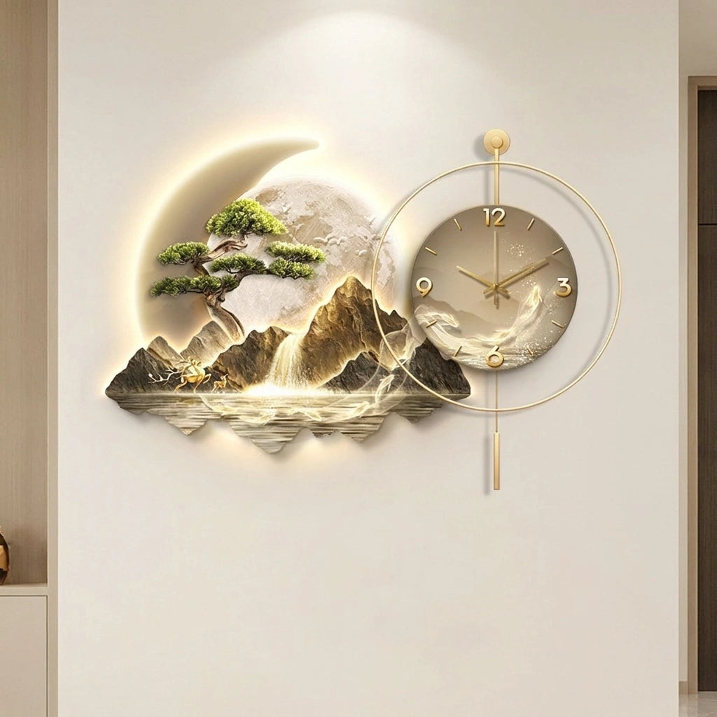 Horloge Pendule LED Paysage Nordique