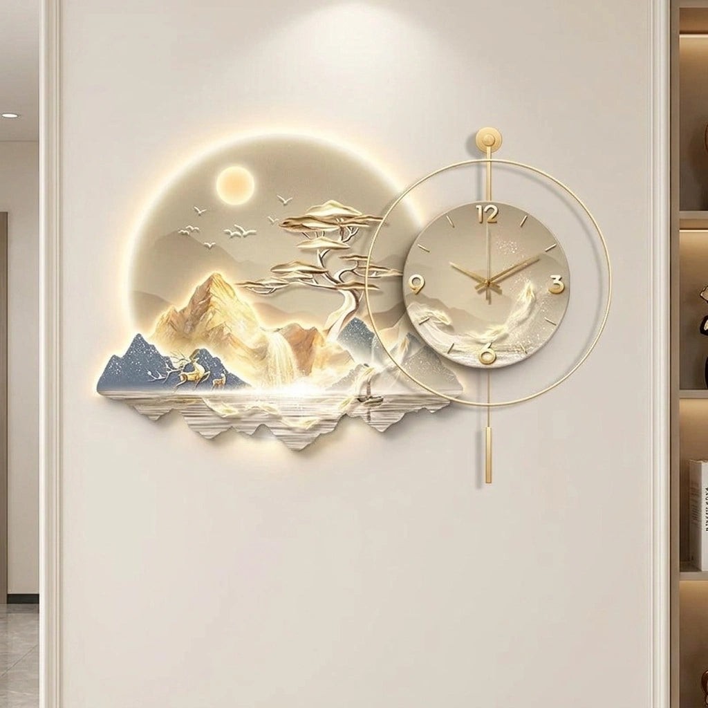 Horloge Pendule LED Paysage Nordique