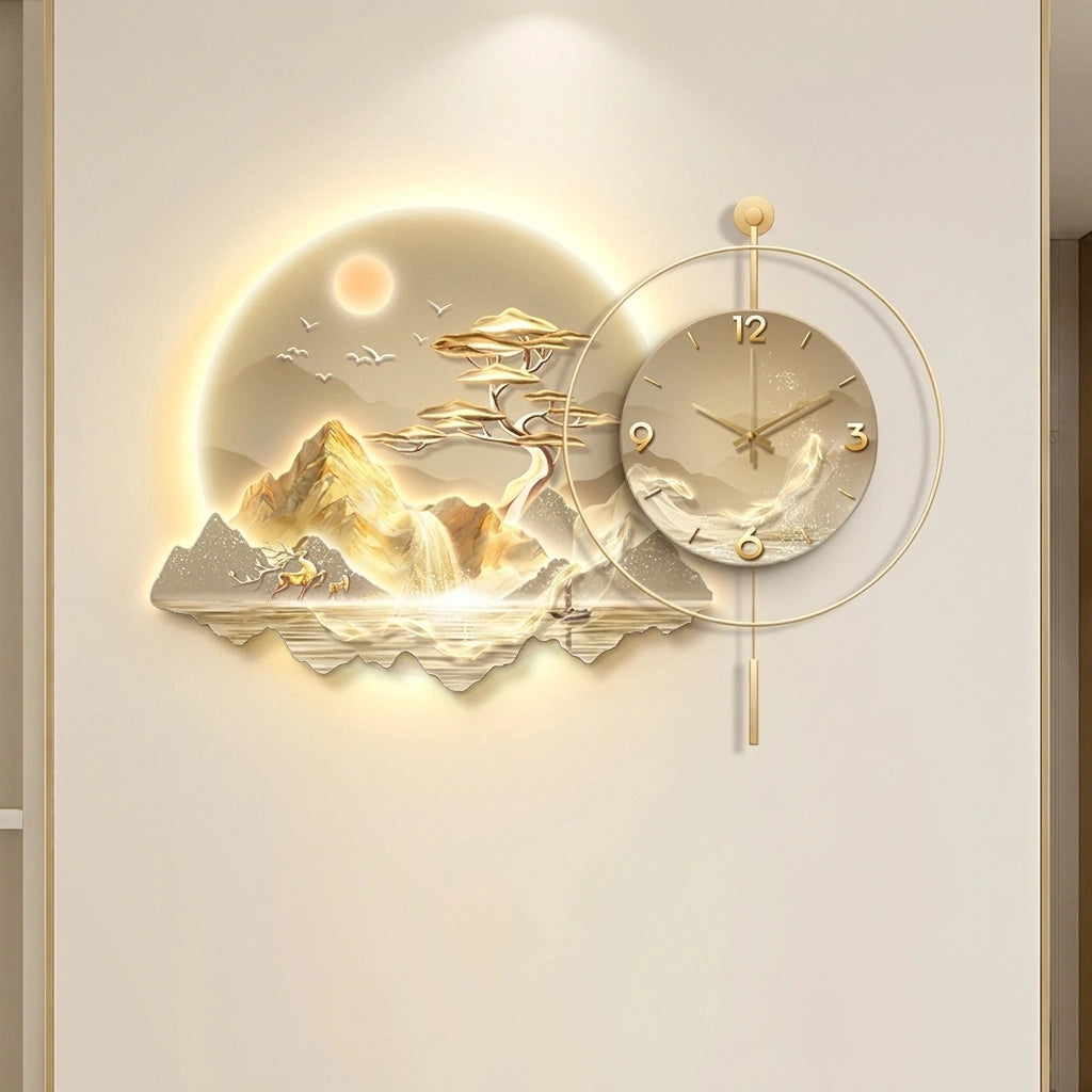 Horloge Pendule LED Paysage Nordique