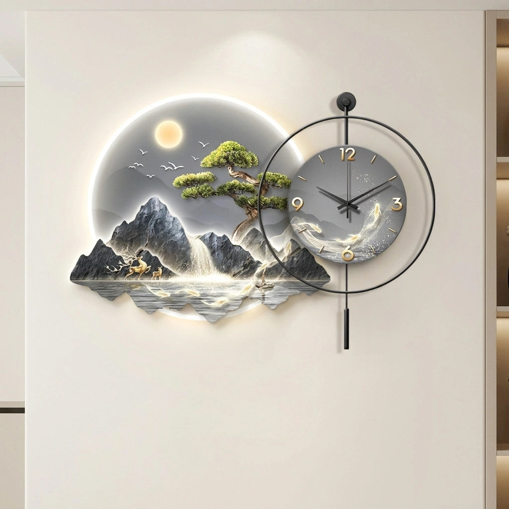 Horloge Pendule LED Paysage Nordique