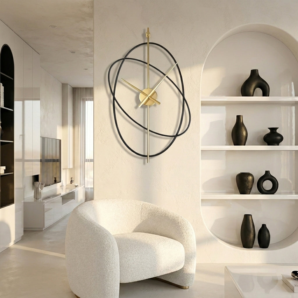 Horloge murale industrielle ovale metal - photo principale fond blanc