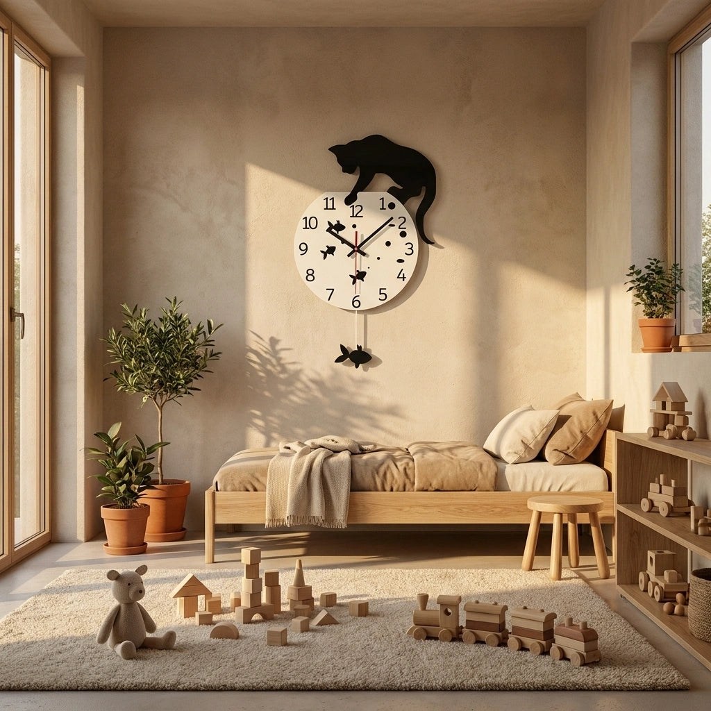 Horloge Chat Silencieuse - Design Mignon et Original 