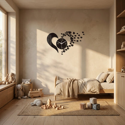 Horloge coeur acrylique miroir - mise en situation chambre enfant