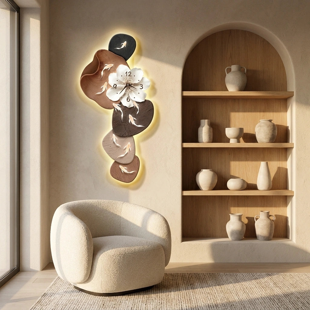 Horloge Décoration Murale  Carpes Koï Grand Format