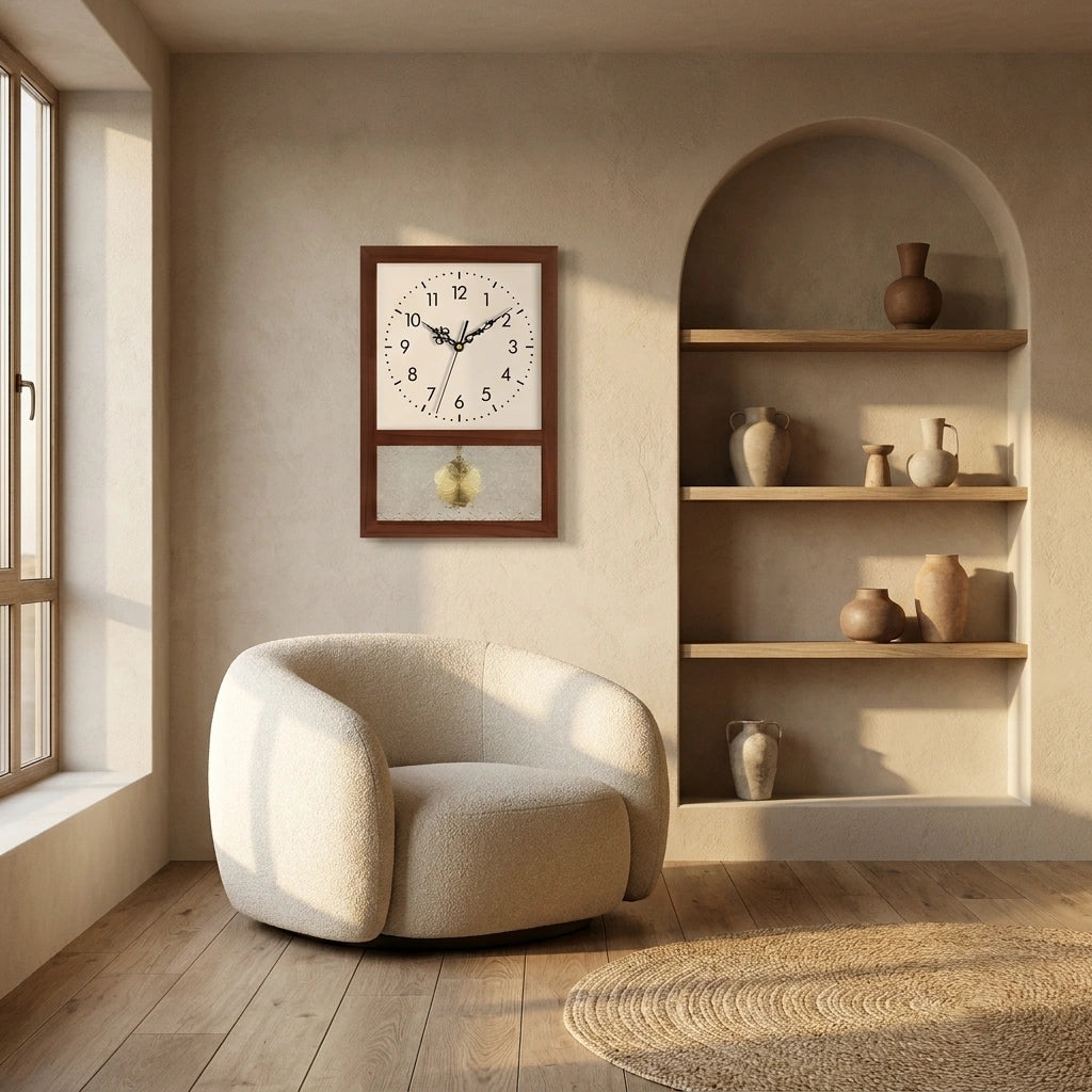 Horloge bois style retro japonais - mise en situation salon principale