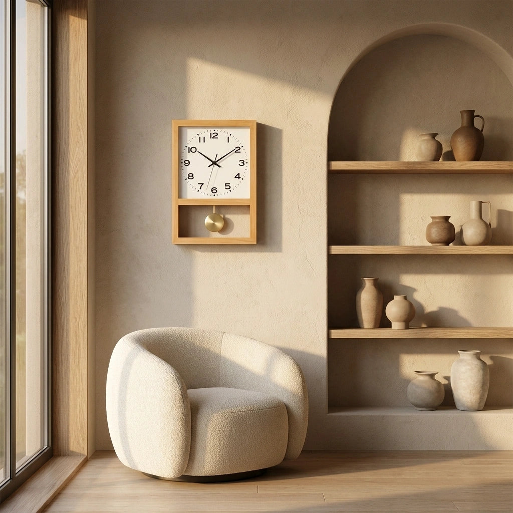 Horloge bois style retro japonais - salon fauteuil variante design