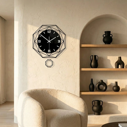 Horloge pendule murale polygones - mise en situation salon fauteuil