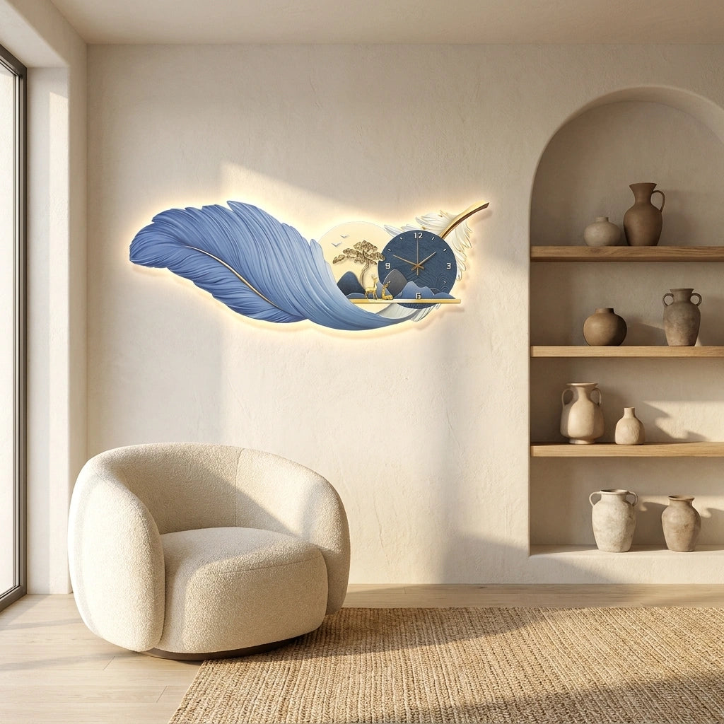 Horloge murale design luxe moderne - mise en situation salon principale