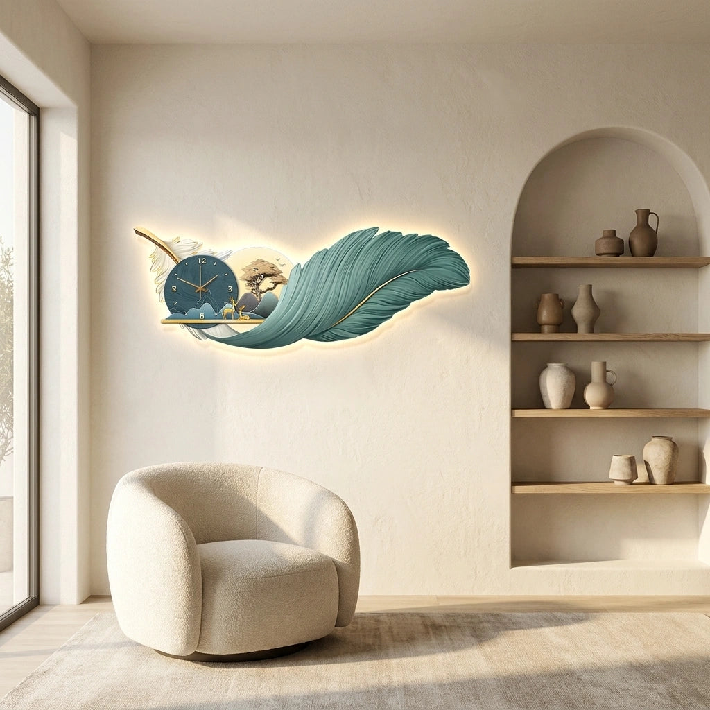 Horloge murale design luxe moderne - mise en situation salon design 2